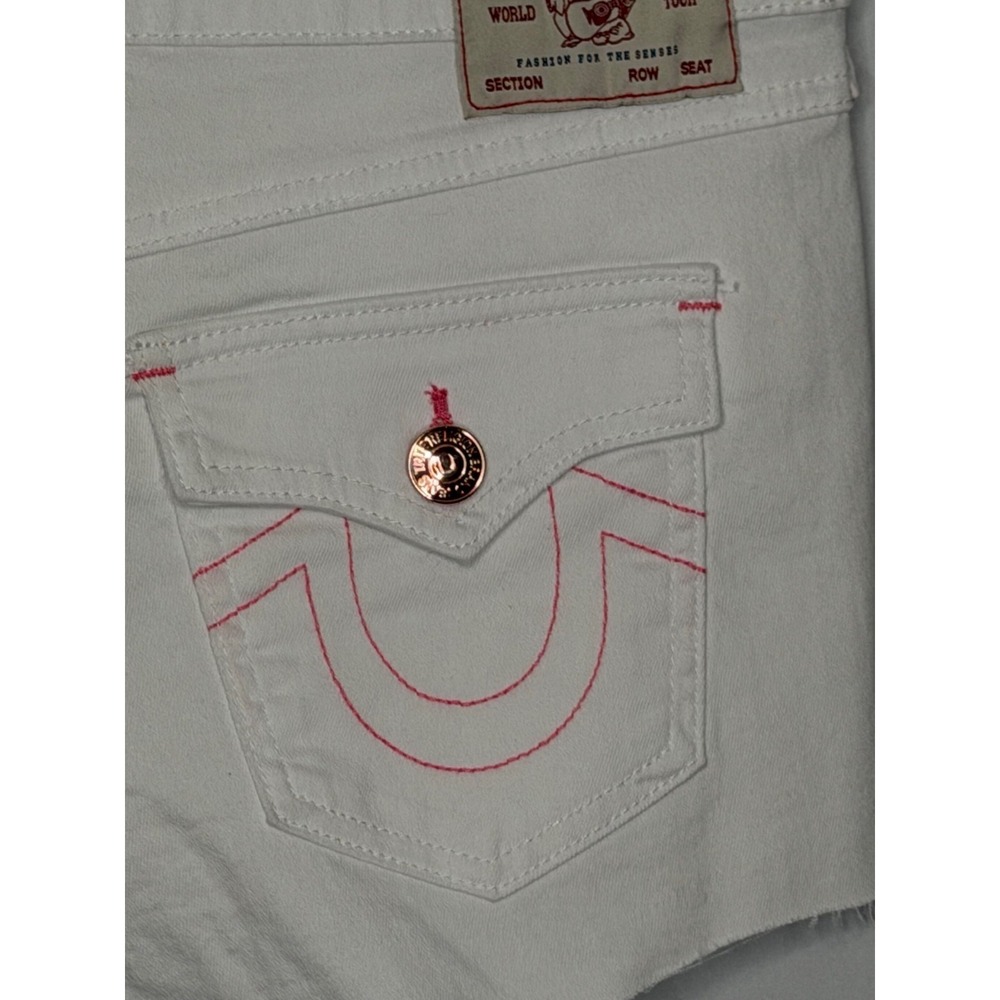 True Religion Joey Cut Off Shorts White Pink Stitch Low Rise Flap Pocket W29 NWT - Picture 9 of 16